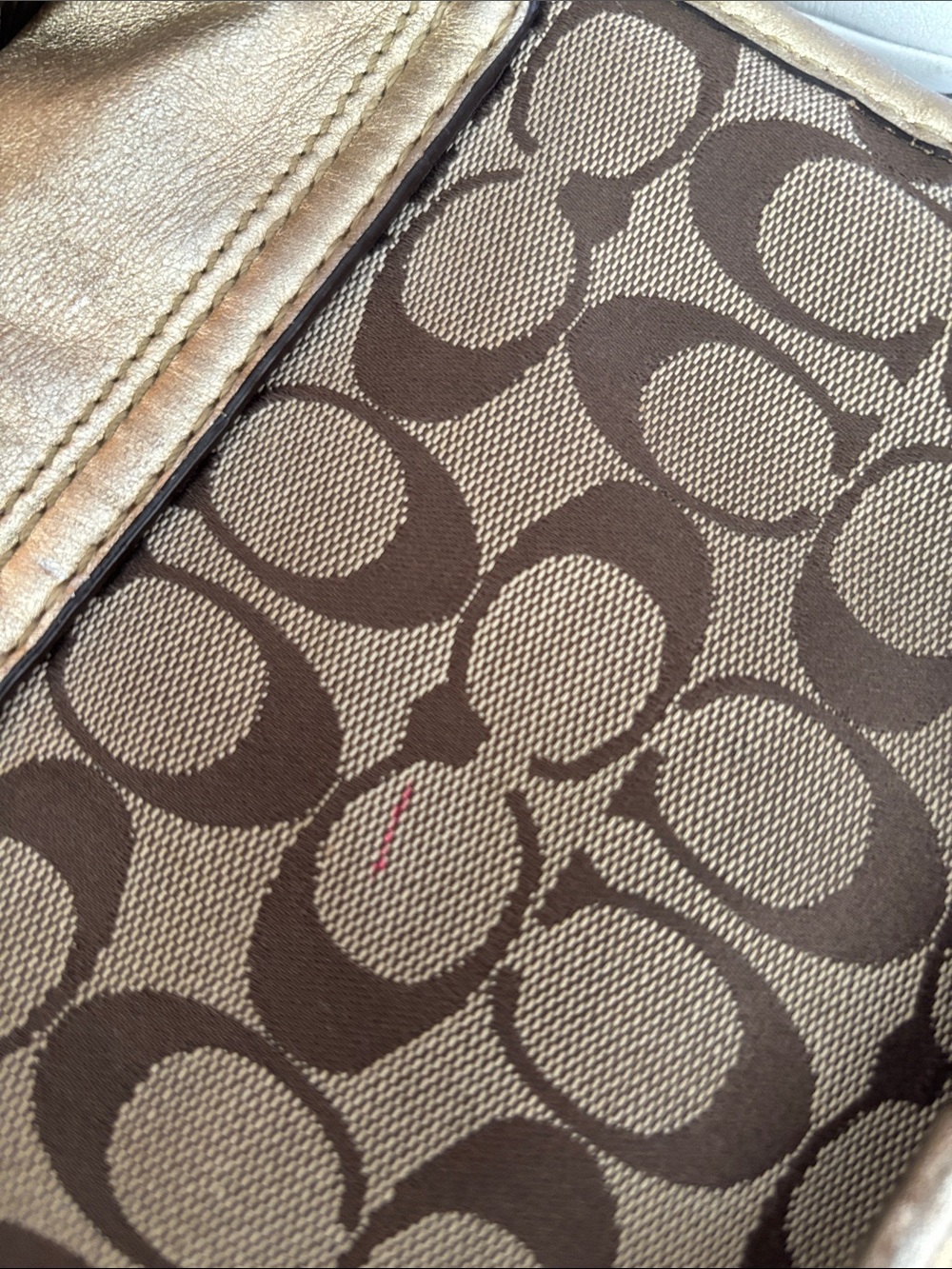 Coach Metallic Gold Leather Trim Signature Brown Canvas Crossbody - Picture 7 of 7